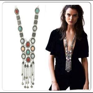 Retro Turquoise long boho bohemian necklace. NWT
